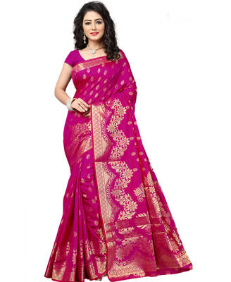 Pink hand woven art silk saree with blouse 1
