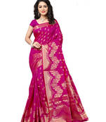Pink hand woven art silk saree with blouse