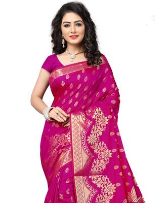 Pink hand woven art silk saree with blouse 2