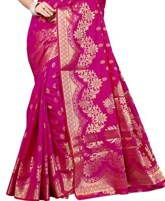 Pink hand woven art silk saree with blouse 3