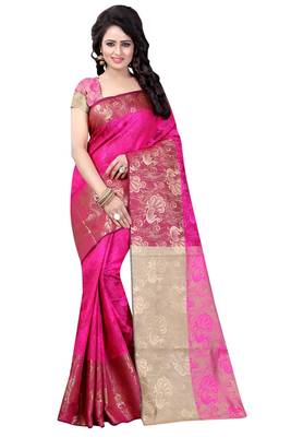 Pink woven art silk saree with blouse 1