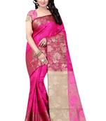 Pink woven art silk saree with blouse