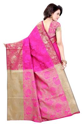 Pink woven art silk saree with blouse 2