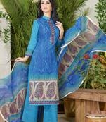 Sky Blue Embroidered Cotton Salwar With Dupatta