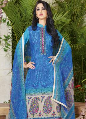 Sky Blue Embroidered Cotton Salwar With Dupatta 2