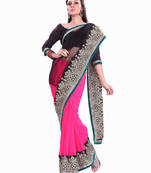 Pink Embroidered Net Saree With Blouse