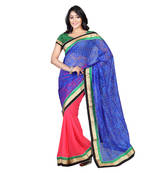 Blue Embroidered Brasso Saree With Blouse