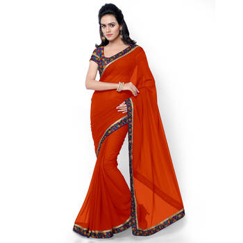 Orange Embroidered Georgette Saree With Blouse 1