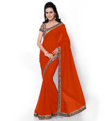 Orange Embroidered Georgette Saree With Blouse