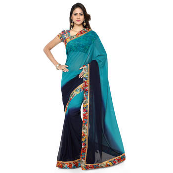 Blue Embroidered Georgette Saree With Blouse 1