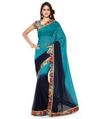 Blue Embroidered Georgette Saree With Blouse