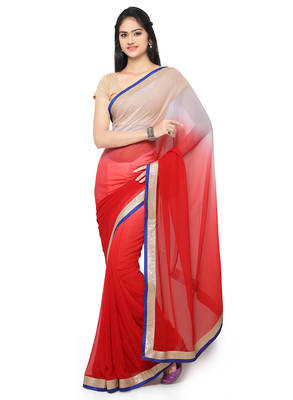 Red Embroidered Chiffon Saree With Blouse 1