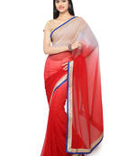 Red Embroidered Chiffon Saree With Blouse