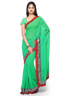 Green Embroidered Chiffon Saree With Blouse 1