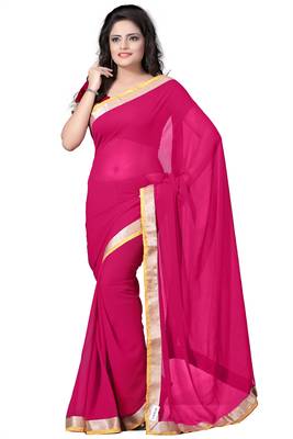 Pink Printed Chiffon Saree With Blouse 1