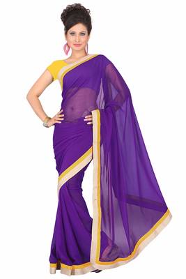 Violet Printed Chiffon Saree With Blouse 1