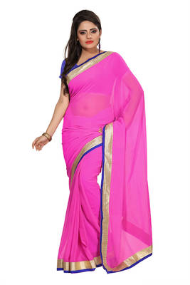 Pink Embroidered Chiffon Saree With Blouse 1