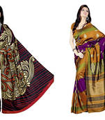 Multicolor Pack Of 2 Printed Malbari Silk Saree With Blouse