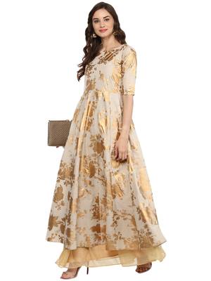 Beige printed Cotton stitched kurti 2