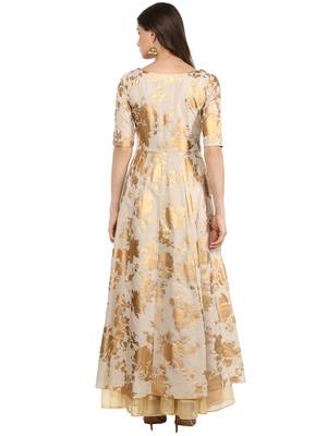 Beige printed Cotton stitched kurti 3