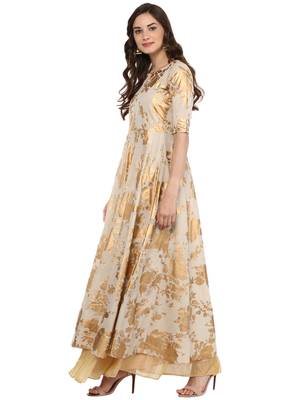 Beige printed Cotton stitched kurti 4