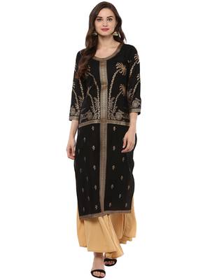 Black printed Cotton stitched kurti 1