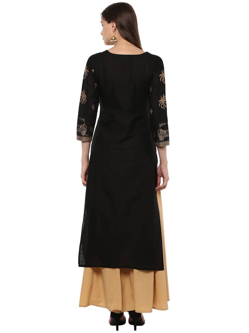 Black printed Cotton stitched kurti
