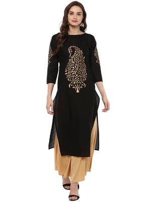 Black printed Cotton stitched kurti 1