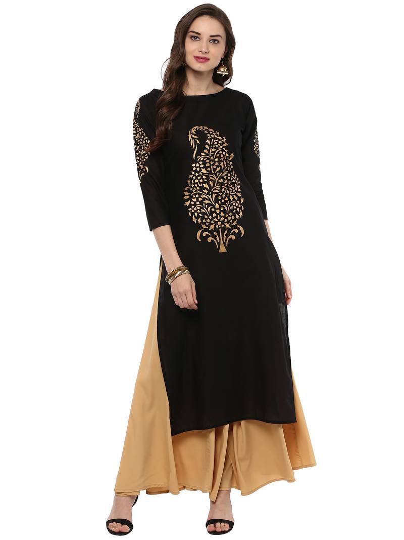 Black printed Cotton stitched kurti