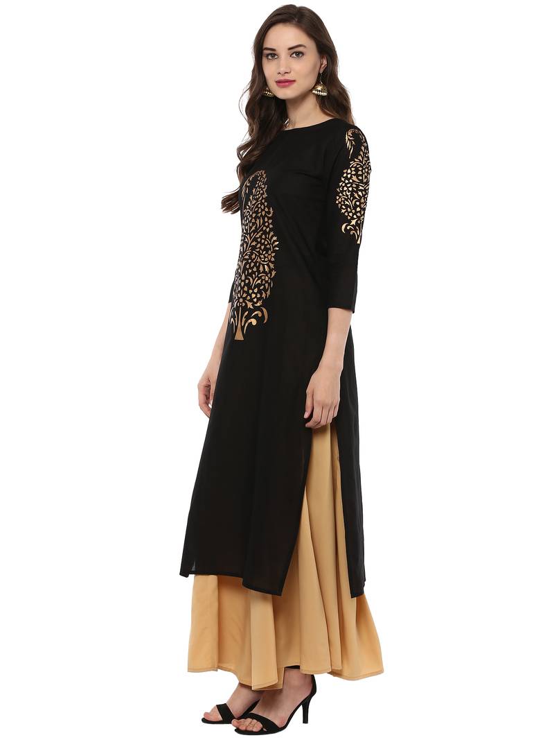Black printed Cotton stitched kurti