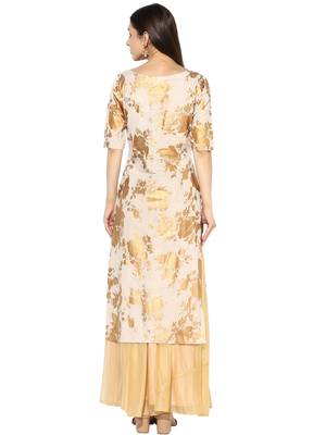 Beige printed Cotton stitched kurti 2