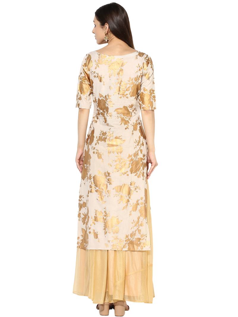 Beige printed Cotton stitched kurti