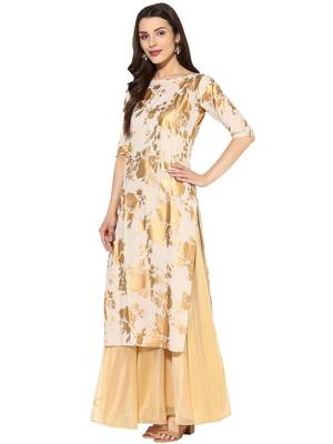 Beige printed Cotton stitched kurti 3