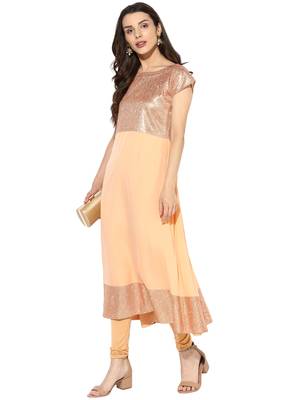 Peach plain Crepe stitched kurti 1