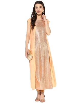 Peach plain Crepe stitched kurti 1