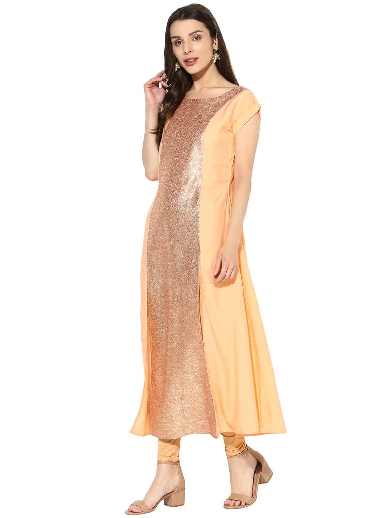 Peach plain Crepe stitched kurti