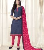 Navy blue plain cotton salwar with dupatta