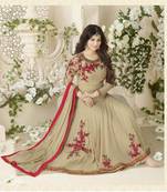 Beige embroidered georgette salwar with dupatta