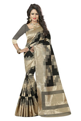Black printed kanchipuram silk saree with blouse 1