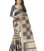 Grey printed kanchipuram silk saree with blouse