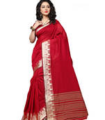 Red hand woven art silk saree with blouse