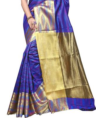 Multicolor hand woven art silk saree with blouse 3