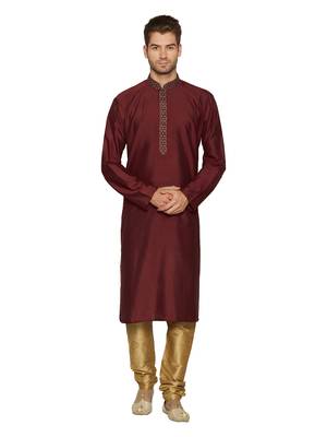 Maroon Dupion_Silk Embroidered Kurta  Pajama 1