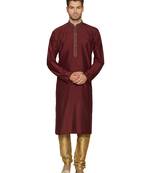 Maroon Dupion_Silk Embroidered Kurta  Pajama