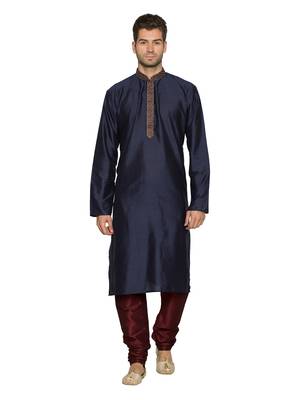 Blue Dupion_Silk Embroidered Kurta  Pajama 1