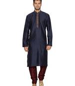 Blue Dupion_Silk Embroidered Kurta  Pajama