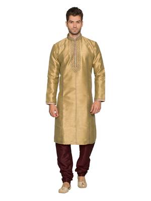 Gold Art_Dupion_Silk Plain Kurta  Pajama 1