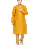 gold plain art_silk kurta_pyjama