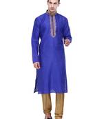 blue plain art_silk kurta_pyjama