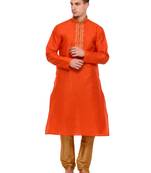 orange plain art_silk kurta_pyjama